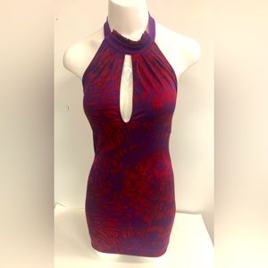 MARCIANO BODYCON MINI HALTER DRESS IN EXTRA SMALL 100%silk